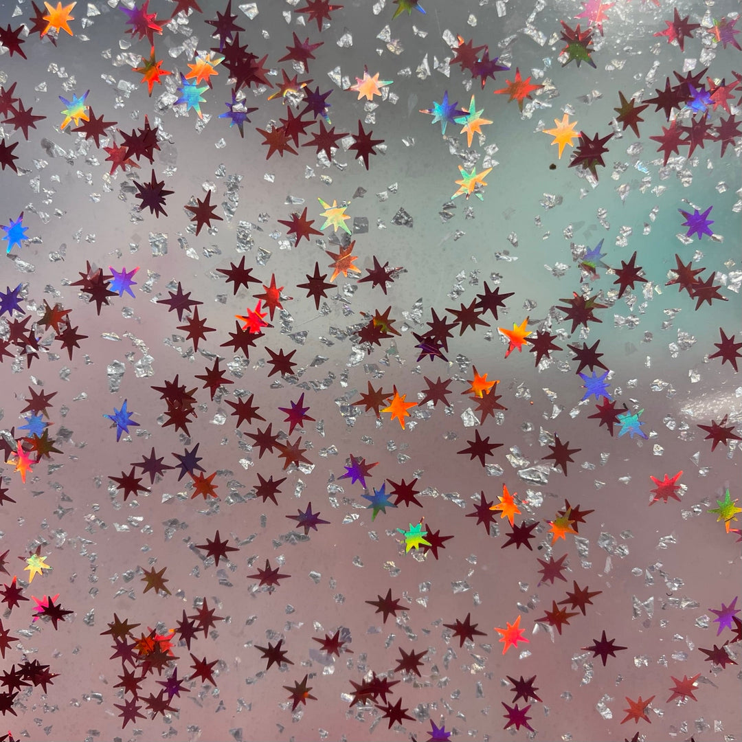 1/8 Pink Stars & Silver Chunks Shaped Glitter Cast Acrylic Sheets