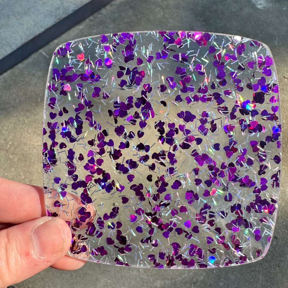 1/8" Purple Heart & Tinsel Shaped Glitter Cast Acrylic Sheets - Acrylic Sheets