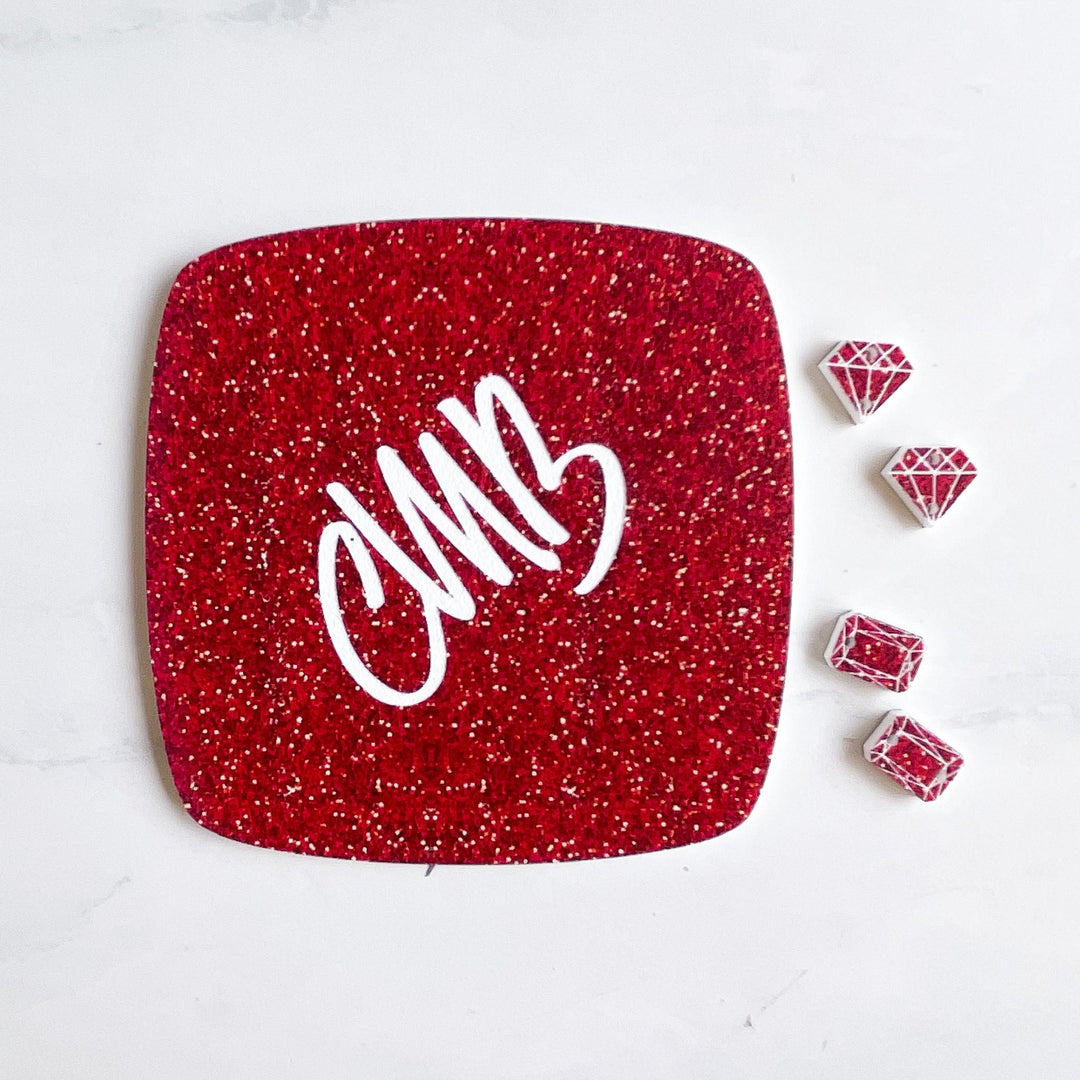 CMB 1/8" Two Tone Printed Acrylic Red Faux Glitter Engraves White - CMB Two Tone