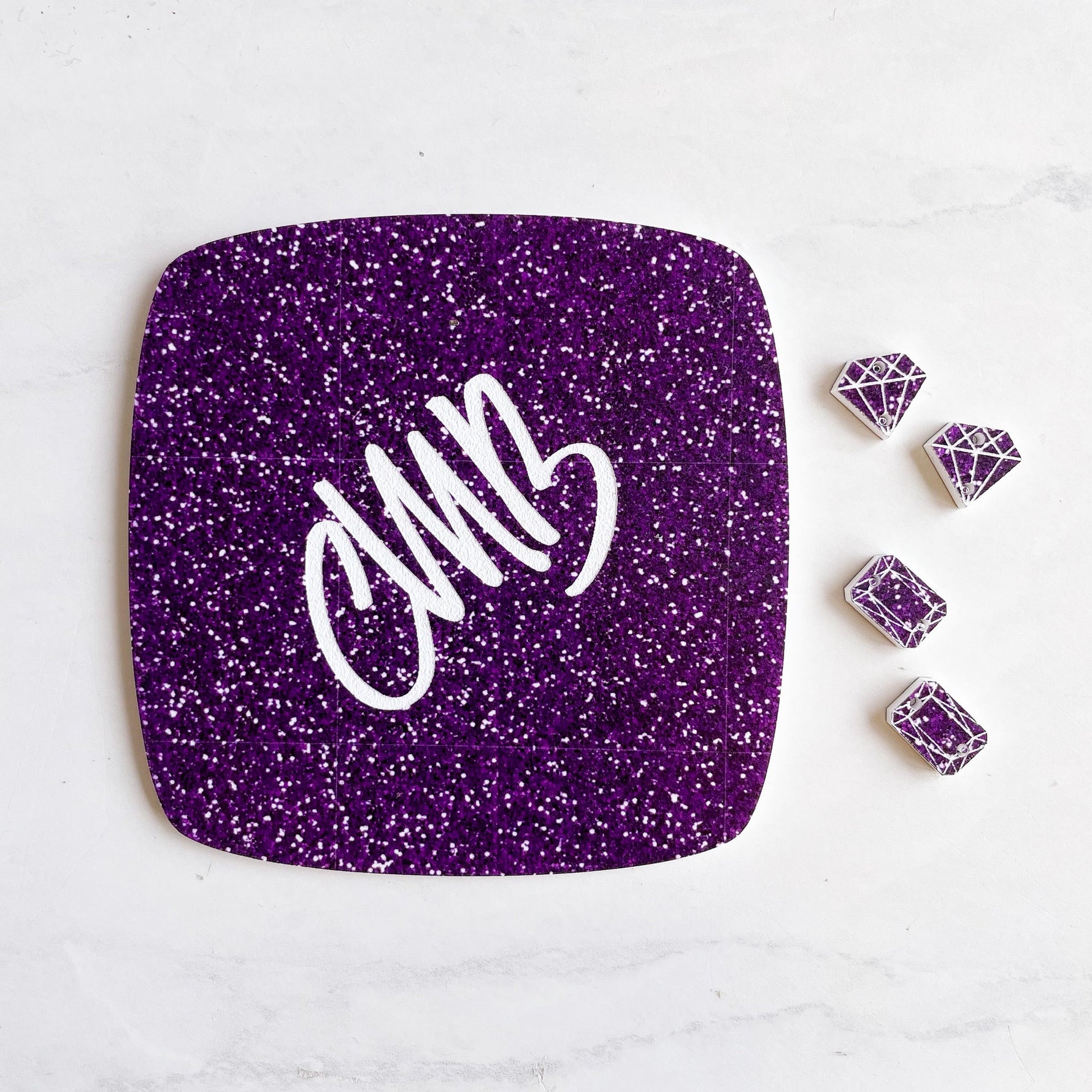 CMB Two Tone Printed Acrylic Purple Glitter Engraves White - CMB Two Tone