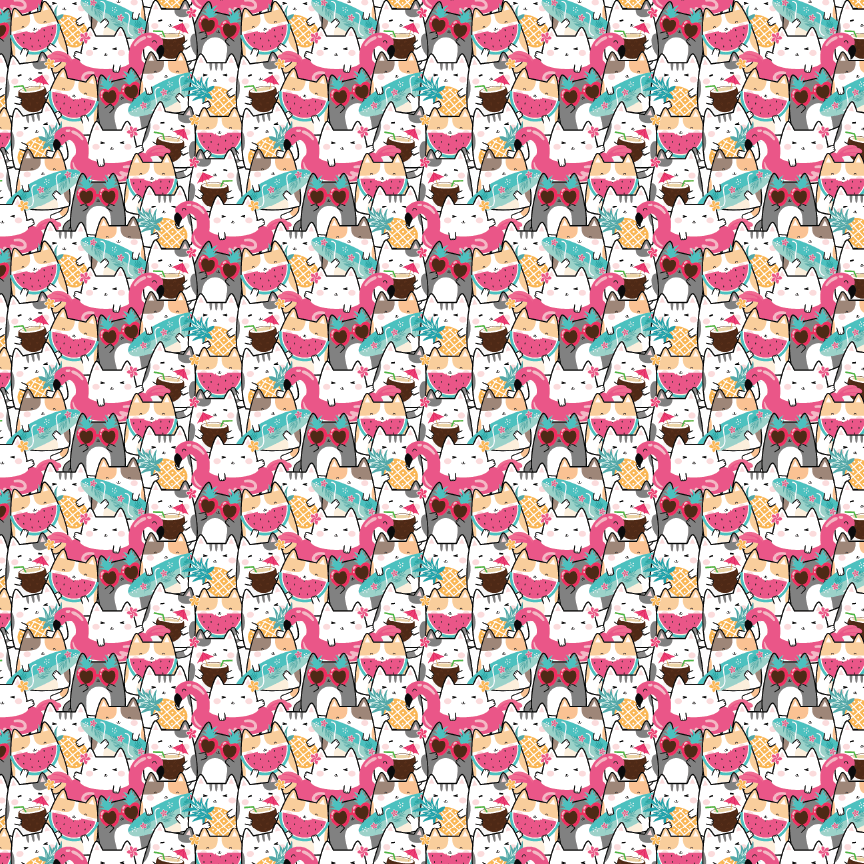 Kawaii Cats Summer Pattern Acrylic Sheets - CMB Pattern Acrylic