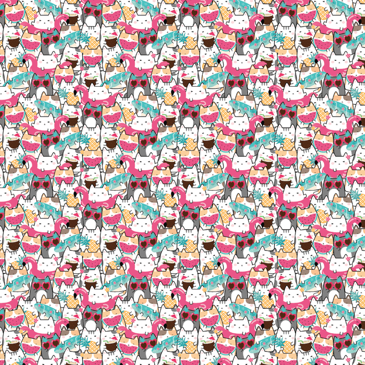 Kawaii Cats Summer Pattern Acrylic Sheets - CMB Pattern Acrylic