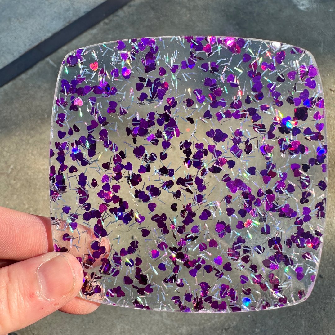 Purple Heart & Tinsel Shaped Glitter Cast Acrylic | Glitter Acrylic Sheet | CMB Acrylic
